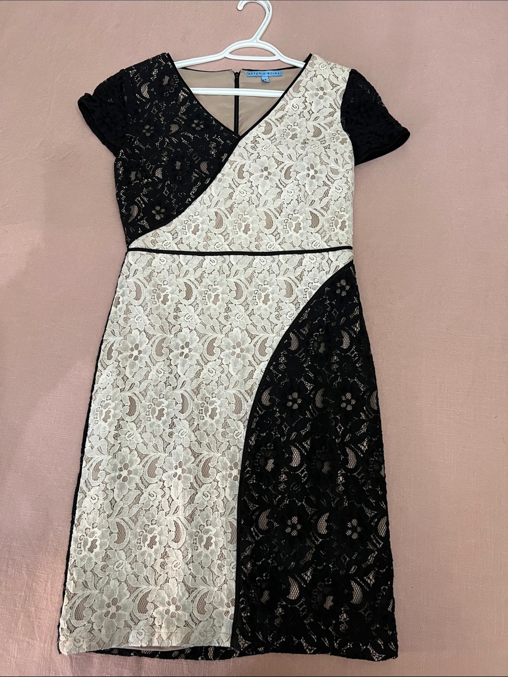 ANTONIO MELANI Black and Cream Lace Midi Dress
